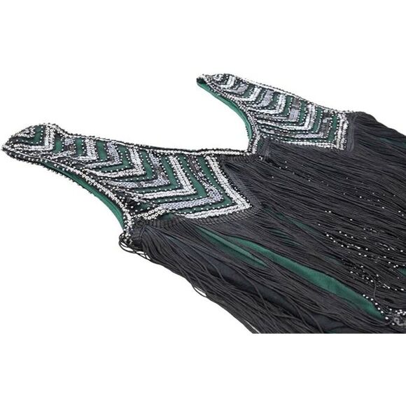 ✨💚 Flapper Great Gatsby 1920s Retro Tassel Fringe Sequin Green Dress XL NEW - Picture 17 of 17